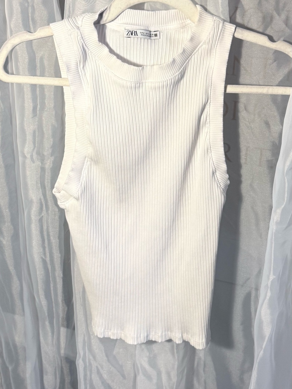 Zara White Ribbed Crewneck Tank